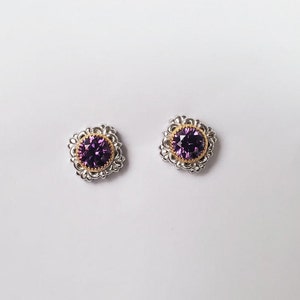 Clearance!! Women&#39;s 14K Gold Plating Over 925 Sterling Silver with 4 mm Round Gemstone Balinese Stud Earrings