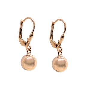 925 Sterling Silver Rose Plating, Premium Quality, 7 mm Shiny and Smooth Polished Ball Dangle Earrings