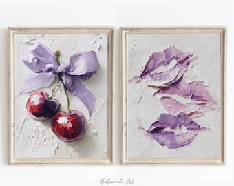 College Apartment Wall Decor Purple Wall Art Set of2 Oil Painted Trendy Aesthetic Dorm Room Print Girly Digital Download Decor Preppy Purple