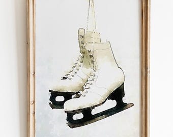 Art mural patin à glace, impression d'hiver imprimable patins à glace, impression d'art de Noël humeur hivernale, art mural déco vacances, cadeau d'hiver imprimable hiver