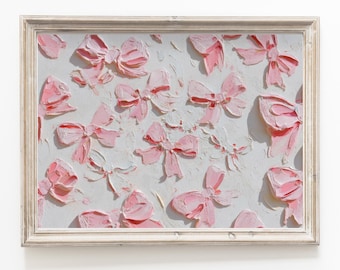 Light Pink Bow Wall Art Oil Painted Horizontal Pink Nursery Decor Digital Download Aesthetic Wall Prints