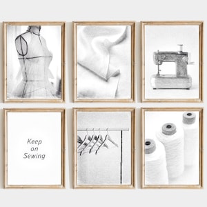 Keep On Sewing Craft Room Wandkunst Nähen Geschenk Tailor Art Geschenke Schneider Bleistiftzeichnung Mannequin Zeichnung Minimalist Tailored Schneider Art