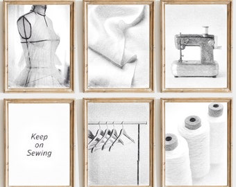 Continuez à coudre Art mural de la chambre Cadeau de couture Cadeaux d'art sur mesure Tailleurs Dessin au crayon Dessin de mannequin Tailleur minimaliste Art de la couturière