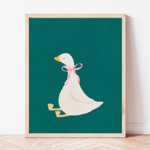 Silly Goose Wall Art Cute Goose Poster Sage Green Nursery Decor Farm Printable Pink Coquette Room Decor Girl's Room Goose with Bow Print