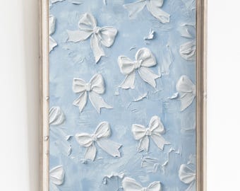 Blue Bow Wall Print Oil Painting Decor for Nursery Room Artwork Digital Print Aesthetic Home Decor