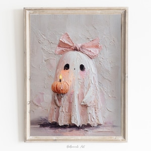 cute ghost painting,pink bow ghost,cute sheet ghost,coquette halloween,ghost painting,ghost wall art,digital prints,ghost printable art,halloween art print,halloween ghost,pink ghost wall art,pink halloween art,printable wall art