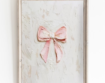 Light Pink Bow Wall Art Oil Painted Pink Aesthetic Art Digital Download Girly Room Decor