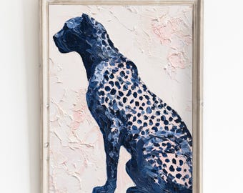 Navy Pink Cheetah Wall Art Oil Painted Print Trendy Digital Prints for Chic Decor Home Gallery Modern Art Download Stylish