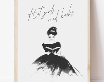 Hot Girls Read Books Trendy Wall Art Book Lover Decor Digital Download for Reading Room Aesthetic Vintage Poster Girly Wall Art Book Lovers
