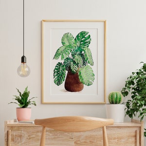 Monstera Plant Wall Art, Botanical Print, Plant Posters, Greenery Prints, Leaf Prints, Watercolor Botanical Prints, Boho Wall Art Printable