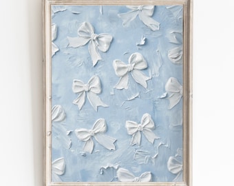 Blue Bow Wall Print Oil Painting Decor for Nursery Room Artwork Print Aesthetic Home Decor