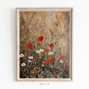 Printable Wildflower Field Landscape Art Autumn Oil Painting Digital Download Country Wall Art Print Autumn Art Print for Country Home Decor