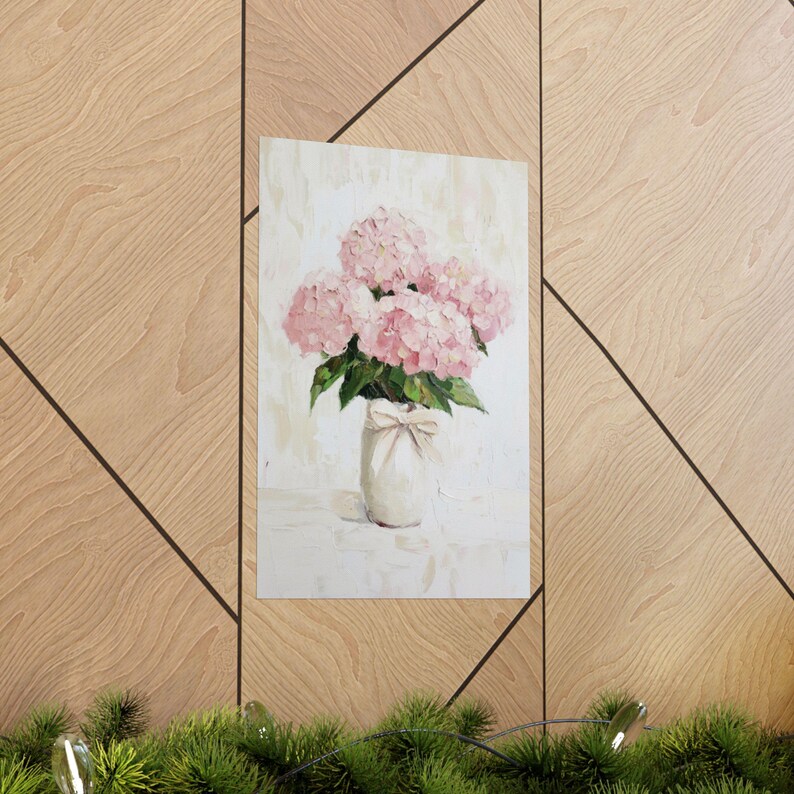 Pink Hydrangea Art Print Vintage Floral Bow Digital Download Home Wall ...