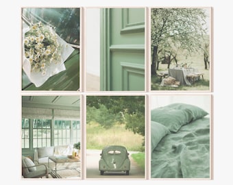 Sage Green Wall Art Green Aesthetic Painting Sage Green Aesthetic Oil Painting Sage Green Printable Wall Art Set of 6 Green Posters