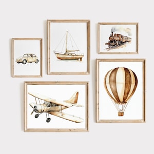 Vintage Airplane Nursery Wall Art Gallery Painting Decor Printable Kids Room Prints Digital Download Transportation Gallery Prints Kids Room