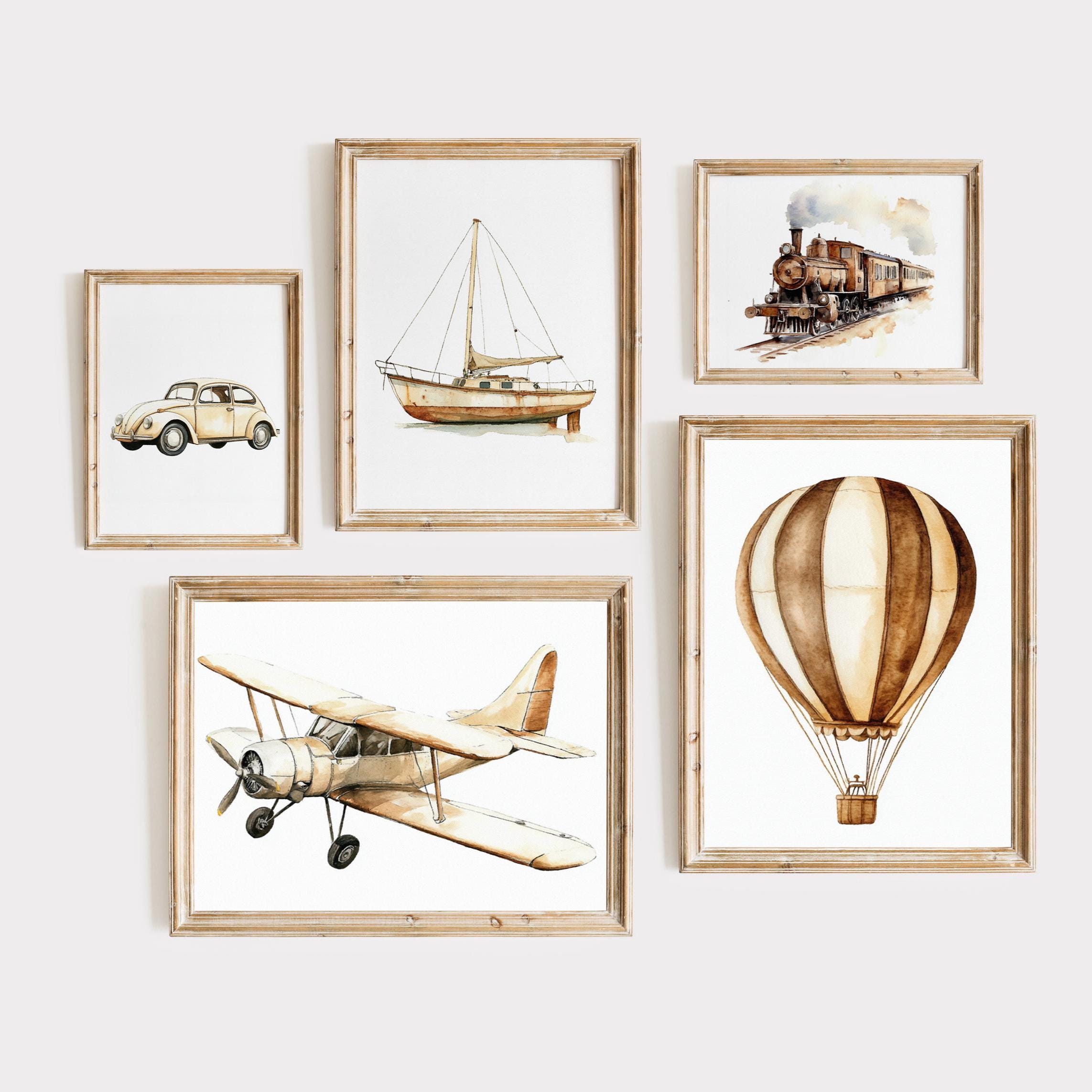 Vintage Airplane Nursery Wall Art Gallery Painting Decor Printable Kids ...