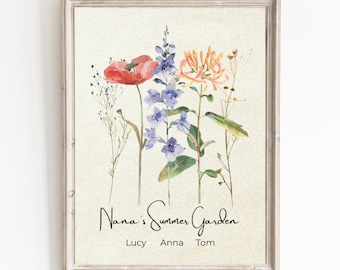 Birth Flower Family Bouquet Custom Digital Print Meaningful Gift Mom Personalized Watercolour Birth Flower Wall Art Birthday Gift Decor Soul