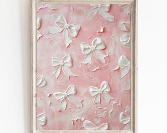 Bow Wall Art Oil Painting Decor for Nursery Chic Girl Room Artwork Print Aesthetic Home Decor Oil Painting Print for Nursery Decor