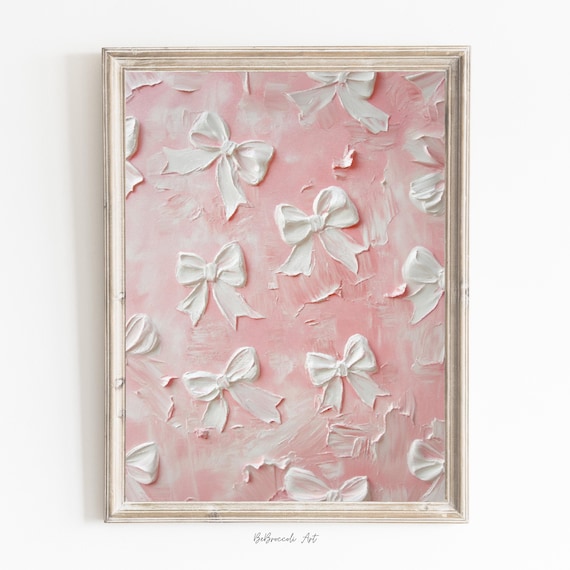 Bow Wall Art Oil Painting Decor for Nursery Chic Girl Room Artwork Print Aesthetic Home Decor Oil Painting Print for Nursery Decor