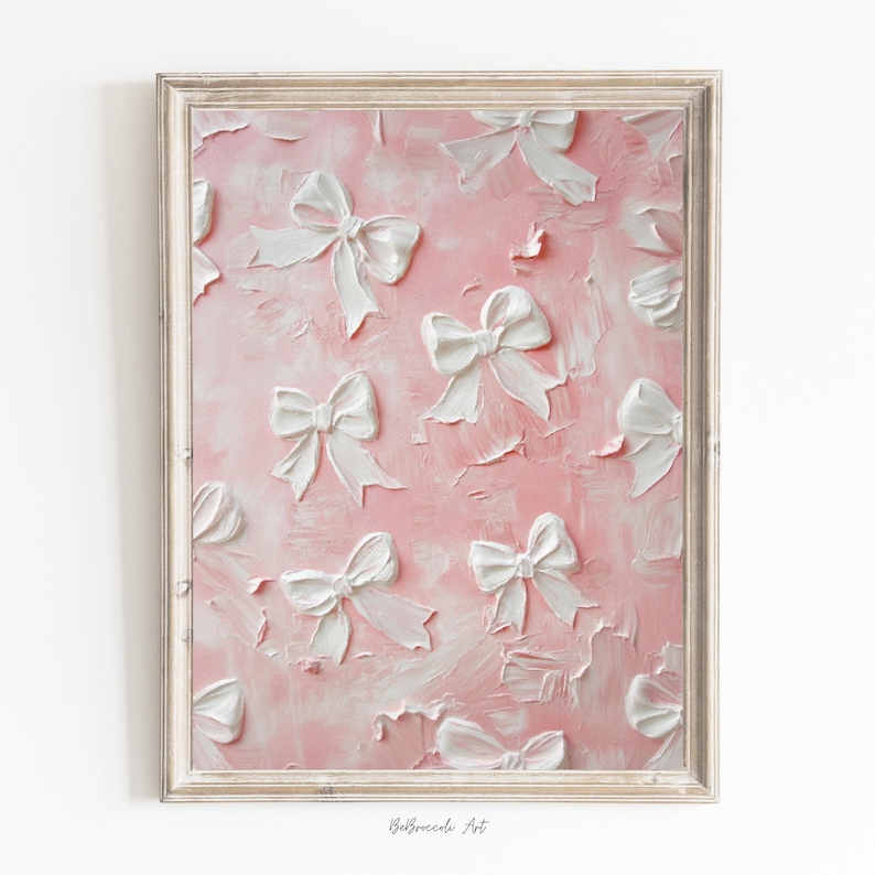 Bow Wall Art Oil Painting Decor for Nursery Chic Girl Room Artwork Print Aesthetic Home Decor Oil Painting Print for Nursery Decor image 1