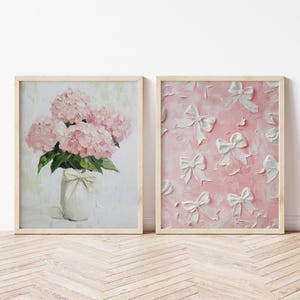 Bow Flower Wall Art Set of 2 Digital Download Floral Print Girly Aesthetic Decor Cottagecore Wall Art for Home Printable Soft Girl Aesthetic