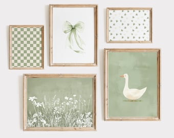 Sage Green Silly Little Goose Wall Art Set of 5 Cute Nursery Decor Digital Download Earth Tone Prints Silly Little Goose Birthday Card BB006