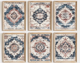 Vintage Persian Rug Art Prints: Eclectic Tapestry Wall Decor (Set of 6) (Digital Download)
