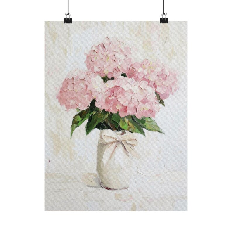 Pink Hydrangea Art Print Vintage Floral Bow Digital Download Home Wall ...