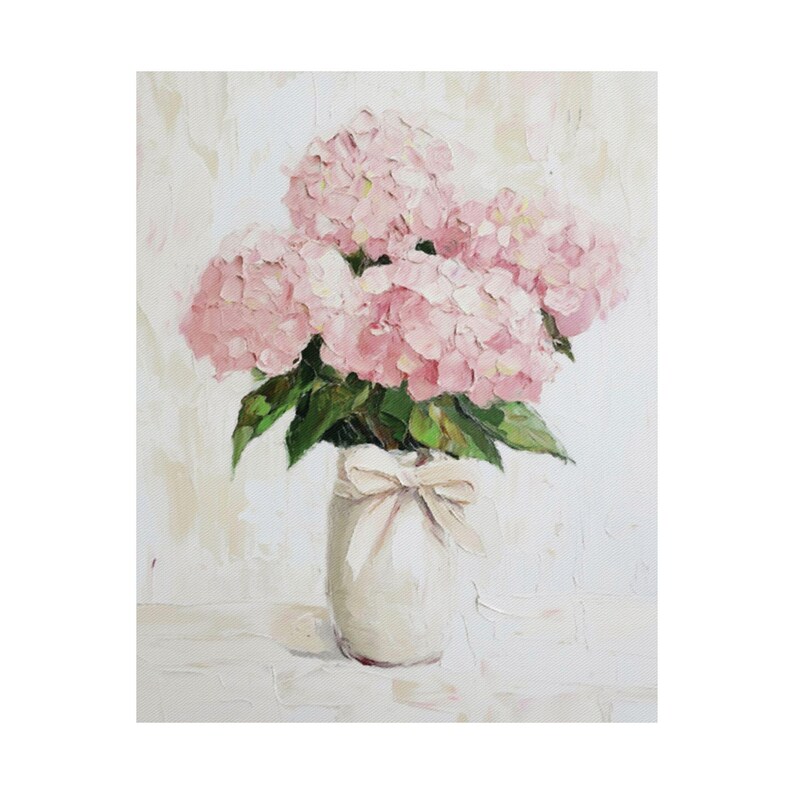 Pink Hydrangea Art Print Vintage Floral Bow Digital Download Home Wall ...
