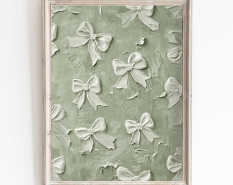 Bow Wall Art Sage Green Oil Painting Decor for Nursery Room Artwork Aesthetic Home Decor