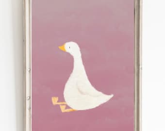 Pink Goose Nursery Print: Farm Animal Wall Art (Digital Download)