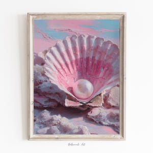 Coastal Wall Art Seashells Print Digital Art Download Cute Summer Art Print Girly Wall Art Trendy Beach House Decor Girly Decor Oil Painting