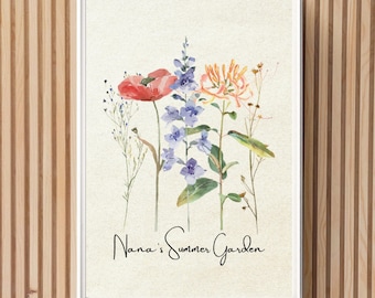 Birth Flower Family Bouquet Custom Digital Print Personalized Watercolour Birth Flower Wall Art Birthday Gift Decor Soul Meaningful Gift Mom