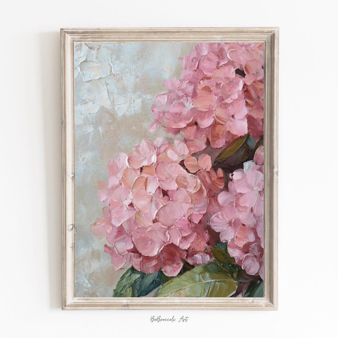 Pink Hydrangea Art Print Vintage Floral Digital Download Home Wall ...
