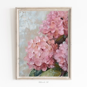 Pink Hydrangea Art Print Vintage Floral Digital Download Home Wall Decor Botanical Art Gift for Her Gift for Flower Lovers Oil Painting Art