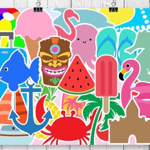 Sommer SVG Bundle - Flamingo, Eiscreme, Wasserball, Eis am Stiel, Krabbe, Delfin, Ananas, Segelboot, Oktopus, Sandburg SVG für Cricut