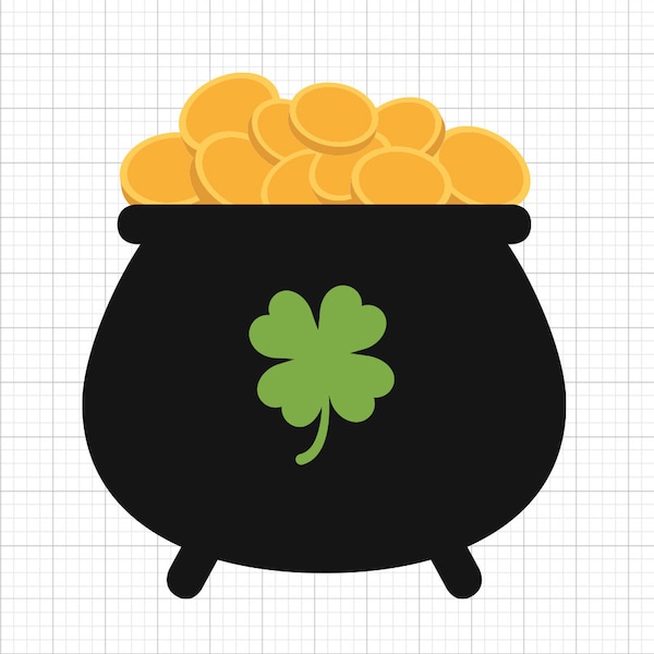 Pot Of Gold Svg, svg files, svg files for cricut,  svg cricut, svg images,  svg designs, clipart, svg, Digital Download, Silhouette Svg