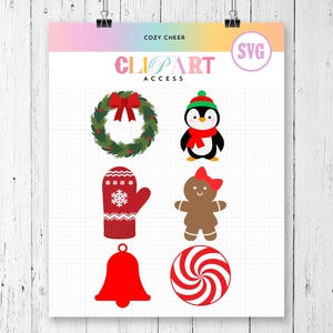 Weihnachten SVG Bundle | Kranz, Pinguin, Handschuh, Pfefferminze, Glocke, Lebkuchenfrau Cut Files | Zugriff auf Clipart