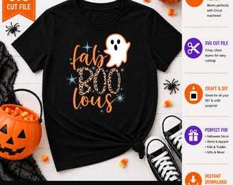 Fab Boo Lous Halloween Ghost SVG, Leopard Print, Cricut Cut File (Digital Download)