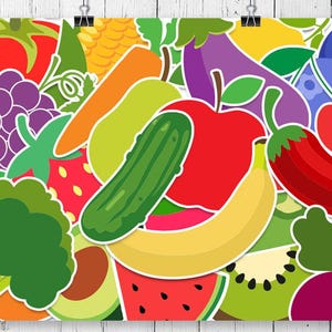 Lot de fruits et légumes SVG - Fraise, citron, avocat, pastèque, tomate, brocoli, pêche, aubergine, raisins SVG pour Cricut