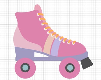 May include: Pink roller skate with rainbow stripes and orange laces. The skate has pink wheels and a black brake.