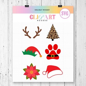 Pacchetto SVG di Natale / Corna di renna, Stella di Natale, Cappello da elfo, Zampa di cane di Babbo Natale, Cappello da Babbo Natale / Accesso esclusivo alle clipart