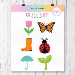 Lente SVG-bundel tulp regenlaars paraplu lieveheersbeestje vlinder zaailing SVG-bestanden voor Cricut Silhouette door Clipart Access