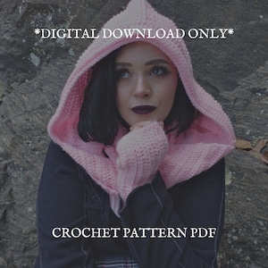 Beginner Crochet Pattern - goth hooded infinity scarf, Witch, fairycore, goblincore, pastel goth, dark academia, dark cottagecore,