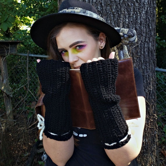 Black Trendy Goth Arm Warmers Cottagecore Festival Boho Etsy