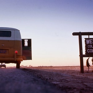 Heading West in 1970 Colorado State Line VW Bus Vintage Kodachrome  Photograph Collectible Fine Art Birthday Gift Wall Art