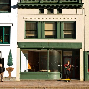 Street Singer in Portland Maine Sidewalk and Store Color Landscape Photograph Birthday Gift Wall Art