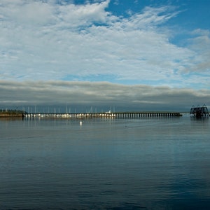 Railroad Bridge over Casco Bay Portland Maine Color Landscape Photograph Birthday Gift Wall Art