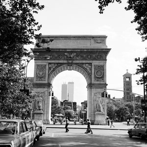Washington Square Arch 1969 5th Ave looking South Vintage Black and White 1960&#39;s New York City Photograph Birthday Gift Wall Art