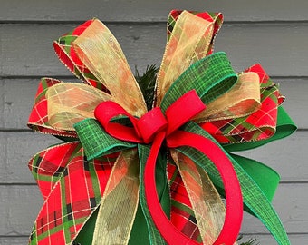 Traditional tree topper bow, christmas tree topper bow, tree topper bow,  Christmas, Christmas tree decor, traditional Christmas